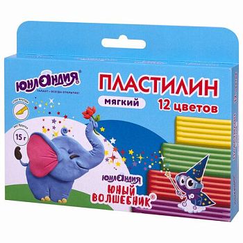 Пластилин 12 цветов МЯГКИЙ "Юный волшебник" Юнландия 180г,со стеком 1/12