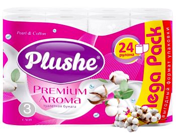 Т/бумага 3-сл. "Plushe Premium Aroma Pearl & Cotton"(уп.24рул,15м)(5341) 6шт в уп