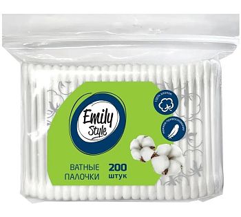 Ватные палочки 200шт Emily Style пакет с зиплоком 1/24 