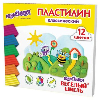 Пластилин 12 цветов " Веселый шмель " Юнландия высшее качествово 240г со стеком 1/8 106431