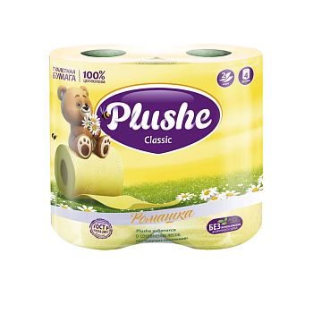 Туалетная бумага 2-слойная "Plushe"(упаковка 4 рулона,18 метров) Ромашка 12 шт.