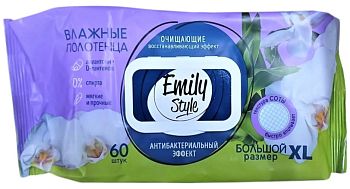 Полотенца влажные антибактериальные с крышкой XL Emily Style 60шт 1/12шт 8180