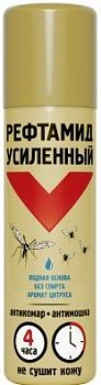 Аэрозоль от клещей, комаров и мошек Рефтамид Усиленный на водной основе 150мл/12шт