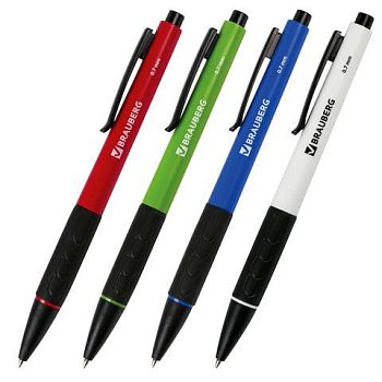 Ручка шариковая АВТ "BRAUBERG Klasse"07мм,с грипом синяя,ассорти корпус 24шт