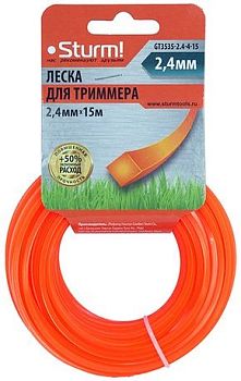 Леска для триммера 2,4мм*15м квадрат,оранж,картон Sturm
