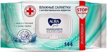 Салфетки влажные AURA Family с клапаном (уп.144шт)/24