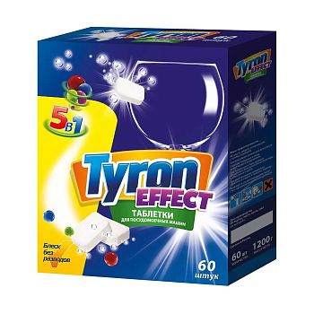 Таблетки для посудомоечной машины TYRON EFFECT 5в1 в нераствор. оболочке, 60 шт 1/6 7052