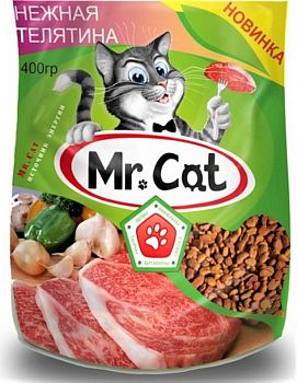 Корм для кошек Mr.Cat "нежная телятина" 0,4кг 1/16 Маленький