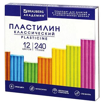 Пластилин 12цв "АКАДЕМИЯ КЛАССИЧЕСКАЯ" BRAUBERG 240г,стек. 1/8