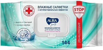 Салфетки влажные AURA Family с клапаном (уп.144шт)/24