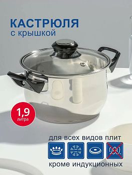 Кастрюля 1,9л нерж. сталь крышка стекло DNN1 SD-A19-16/SDA19-6-16