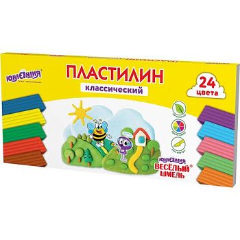 Пластилин 24цв "Веселый шмель" Юнландия 480г,со стеком 1/4  