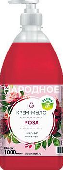 Мыло жидкое крем Народное Роза с дозатором 1 литр 12шт