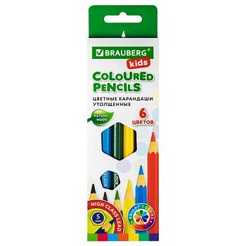 Карандаши  6цв BRAUBERG KIDS УТОЛЩЕННЫЕ грифель 5мм 1/4
