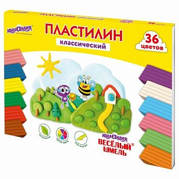 Пластилин 36 цветов "Веселый шмель" Юнландия 720г со стеком 1/3
