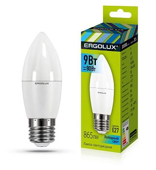 Лампа свет. Ergolux LED С35-9W-E27-4K матовая 10/10