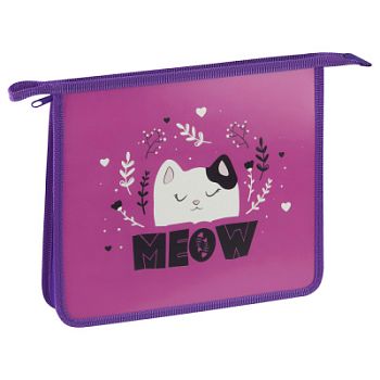 Папка для тетр 1 отд А5 ArtSpace"MEOW"  пластик на молнии 