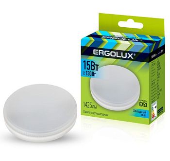 Лампа светодиодная Ergolux LED GX53 15W 4000K 4K матовая 10/10