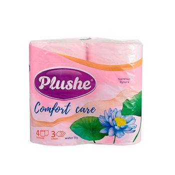 Туалетная бумага 3-слойная "Plushe Comfort care"(упаковка 4 рулона ?м) water lily 12 шт.