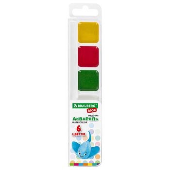 Акварель  6цв BRAUBERG KIDS медовая 1/8 