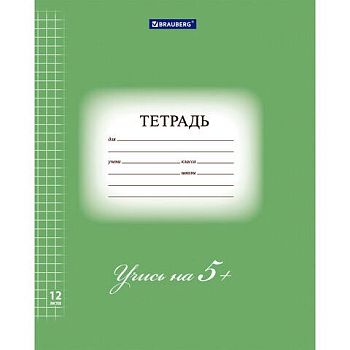 Тетрадь 12 листов клетка "5-КА зеленая" BRAUBERG ЭКО плотная обложка /25шт 104759