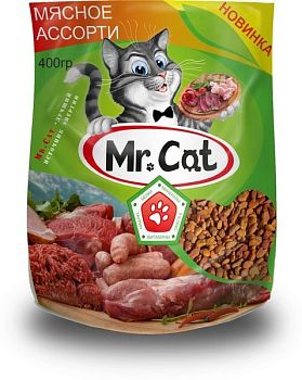 Корм для кошек Mr.Cat "мясное ассорти" 0,4кг 1/16 Маленький