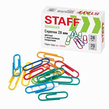 Скрепки 28мм STAFF Manager цветные 70шт 