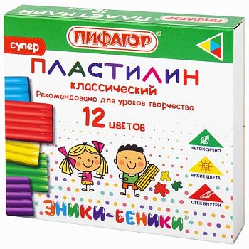 Пластилин 12цв "ЭНИКИ-БЕНИКИ СУПЕР" ПИФАГОР 120г,стек. 1/12