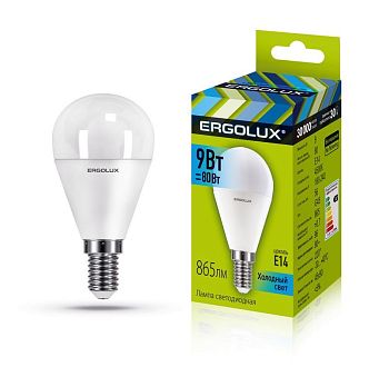 Лампа свет. Ergolux LED G45-9W-E14-4K 10/10