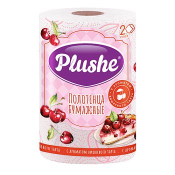 Полотенца бум. 2-сл. "Plushe "(уп.1рул*30м) белое с розовым тиснение с аром. вишневого торта /18шт.