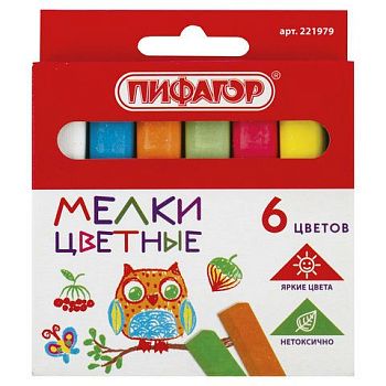 Набор мела цв. 6цв ПИФАГОР квадратный