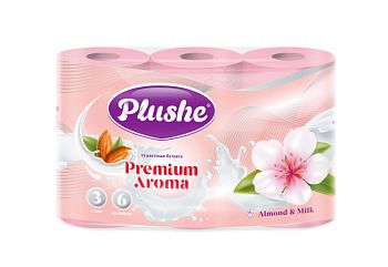 Т/бумага 3-сл. "Plushe Premium Aroma Almond&Milk"(уп.6рул,15м) розовая 15/шт 
