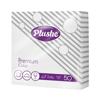 Салфетки бумажные 2-сл. "Plushe Premium  "33*33 (1635) 50 в уп коробка (белый)